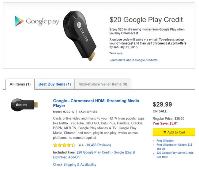 Fotografía - [Offre Alerte] Best Buy en ligne a le Chromecast à 29,99 $ Encore une fois, plus 20 $ de crédit Google Play Store
